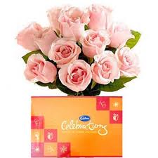 10 fresh  pink roses  celebration chocalate